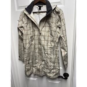 REI Hooded Raincoat Sz M In Tan And Brown Plaid
